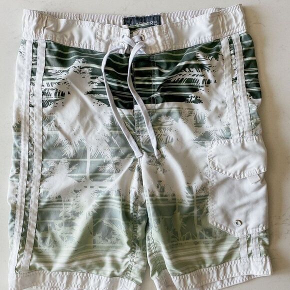 U.S. Apparel Men's South Beach Hybrid Green and White Board Shorts, Small - Picture 1 of 7